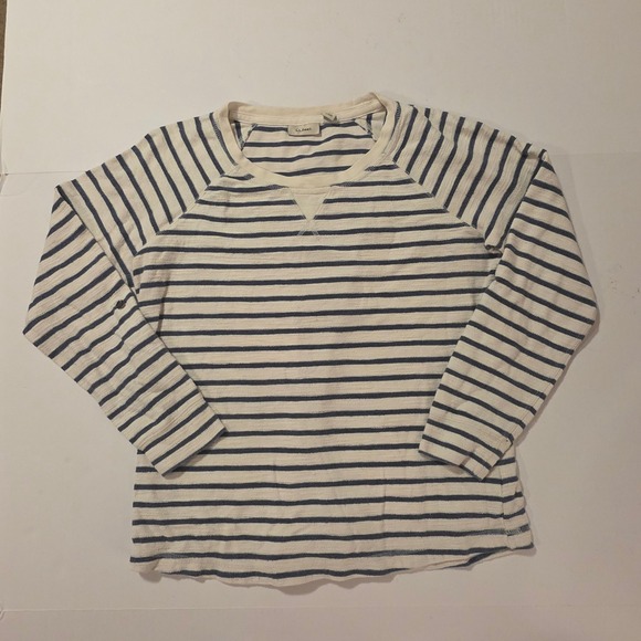 L.L. Bean Tops - LL Bean Womens M Blue Cream Striped Raglan Long Sleeve Cotton Top Nautical